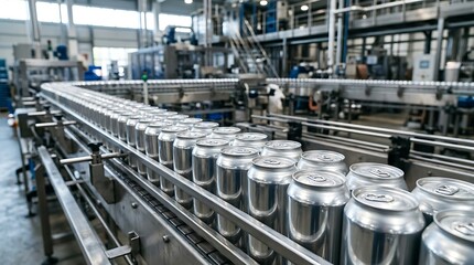 Fototapeta premium Automated Aluminum Canning Line in Modern Beverage Production Factory