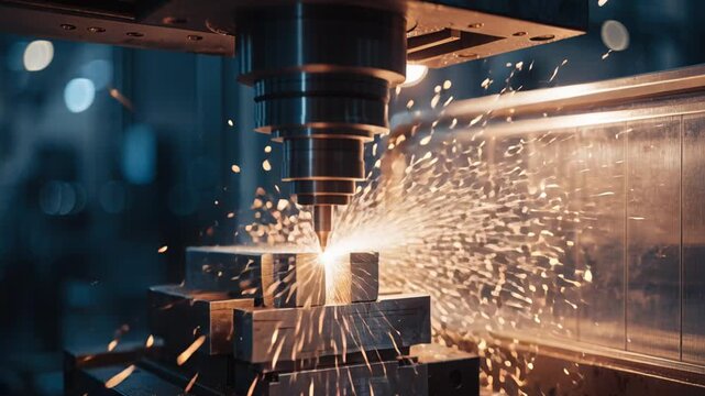 Industrial machine metal cutting sparks precision manufacturing workshop engineering production cnc tool factory power modern technology