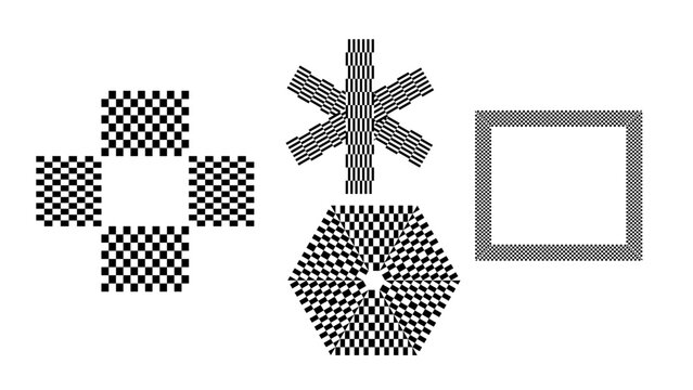 Set of black and white graphic optical illusions