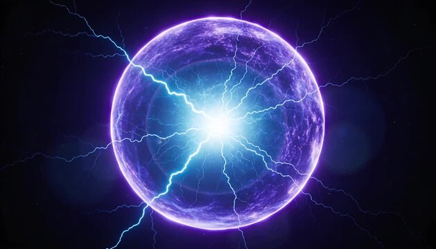 Plasma sphere energy ball luminous orb electric lightning glowing core purple blue light abstract science fantasy cosmic power futuristic neon background electric glow sphere sci fi plasma energy