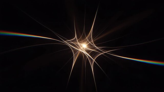 Abstract lens flare light beam glow starburst prism rainbow spectrum cosmic energy on dark background with radiant starburst light beam