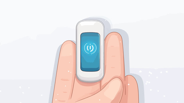 Close-up of a finger pressing an electronic switch with power icon