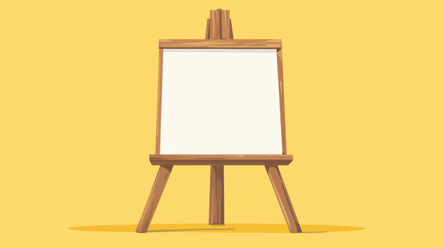 Cartoon wooden easel with blank whiteboard against yellow background