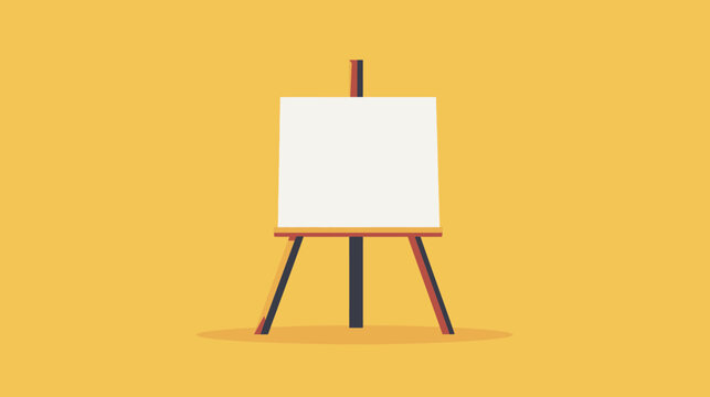 Pixel art easel with blank canvas on yellow background
