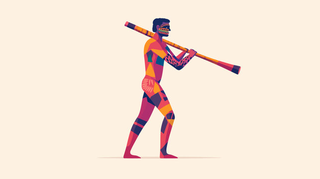 Abstract colorful illustration of a tribal figure with spear