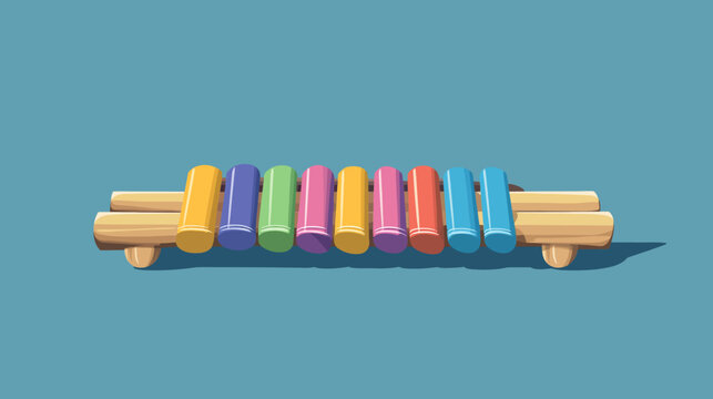Colorful xylophone with wooden frame and vibrant bars on blue background