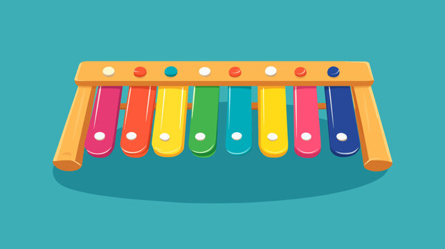 Bright colorful xylophone with eight bars and matching mallets