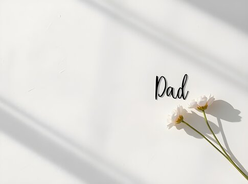 minimalist fathers day background featuring a gentle pink flower with soft shadows and text for a clean celebration concept