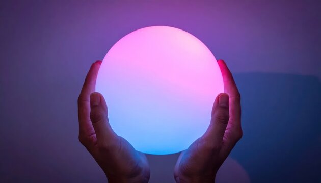 Holding a Glowing Pink and Blue Orb in Darkness - Creative Light Art Photography