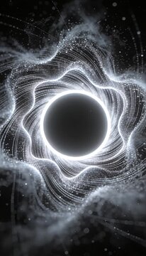 Futuristic abstract background glowing circle energy ring particle swirl white light cosmic vortex sci fi design digital wave dark space motion portal tunnel mystical nebula flow dynamic swirl motion