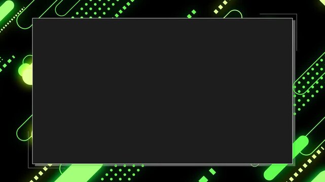 グリーンのネオンカラーの幾何学デザインのフレーム付きミニマルループ背景動画 / Minimal looping background video with neon-green geometric design frame