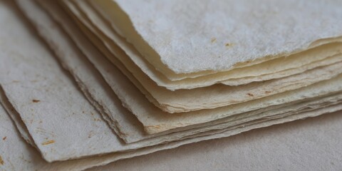 Stack of Handmade Paper with Textured Edges and Natural Hues
