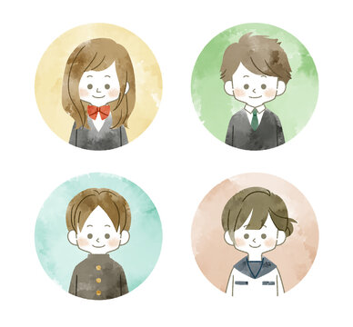制服姿の学生達のアイコン