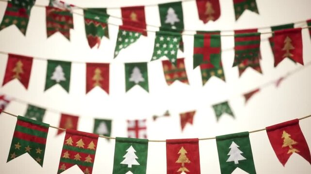 Festive Christmas bunting garland hanging against white background