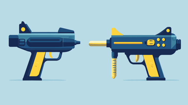Digital illustration of two toy water guns side by side on light blue background