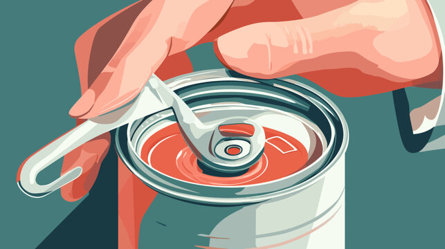 Digital illustration of a hand opening a soda can with a pull tab