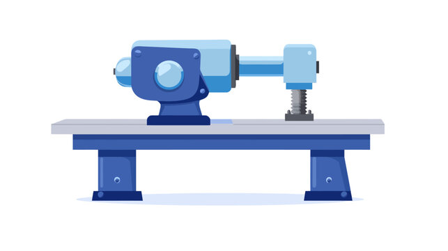 Simple blue and gray mechanical device with a screw base on a table