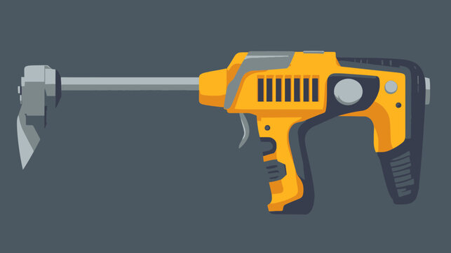 Digital illustration of a yellow electric drill with a gray bit on dark background