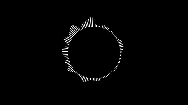 Minimalist abstract circular audio waveform or soundwave isolated on a black background. Circular graphic sound digital player waveform. A graphic circular loop of rhythmic audio frequency sound waves