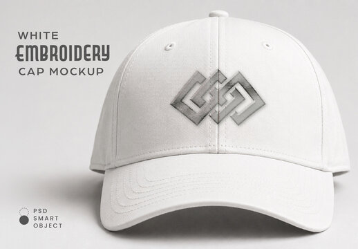White Embroidery Cap Mockup
