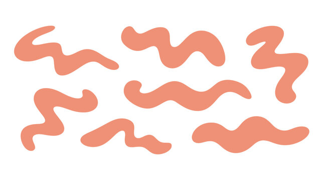 Coral colored segmented worms abstract playful layout on beige background simple modern composition high quality biological concept