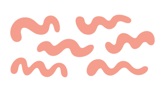 Coral colored segmented worms arranged in playful composition on soft neutral beige background minimal organic biological illustration