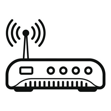 Wireless router with antenna and signal waves on transparent background icon