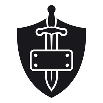 Black shield with white sword and rectangle icon  simple graphic symbol icon