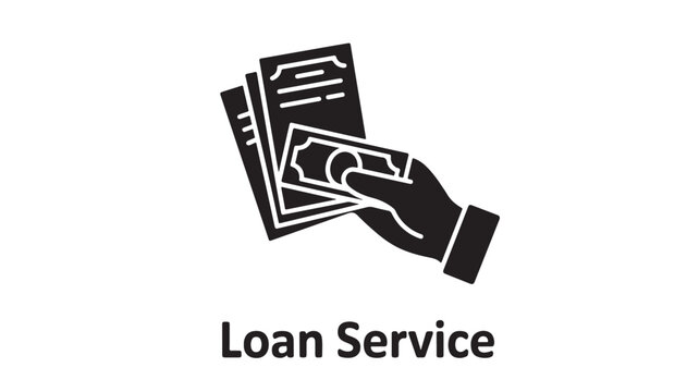 Loan Service Icon Hand Holding Money and Documents Black and White Vector