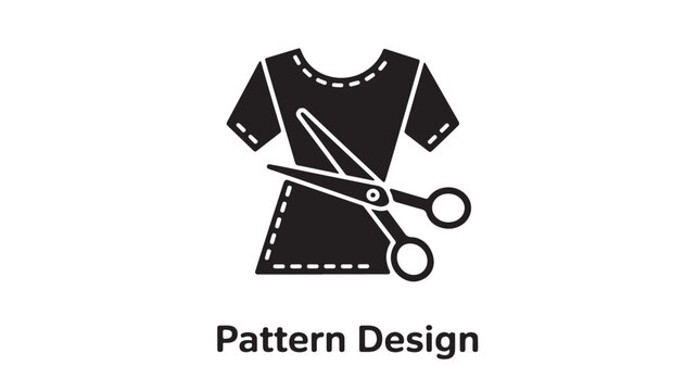 Scissors Cutting T-Shirt Pattern Icon Black and White Tailoring Vector
