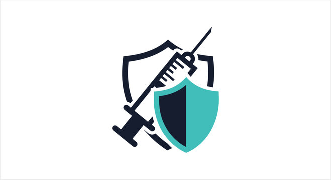 Medical Syringe and Shield Icon Representing Health Protection.