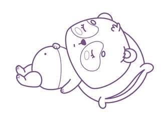 Naklejka premium Outline Panda Bear Sleeping On Back In Corpse Yoga Pose Savasana. Vector Illustration. Lazy Kawaii Small Cartoon Animal Relaxing On Pillow. Line drawing, coloring page. Kids collection