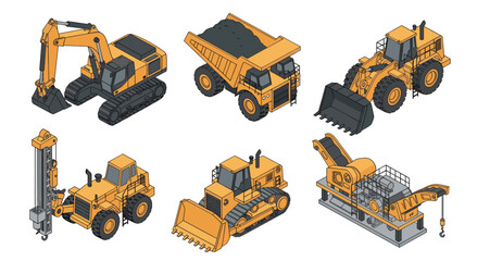 Collection of Yellow Construction Heavy Machinery Vehicles. © Nouva