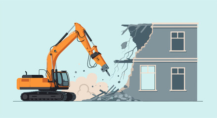Demolition excavator destroying a building with a hydraulic hammer. © Nouva