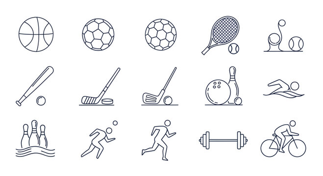 Set of Sports Equipment and Athletic Activity Line Icons