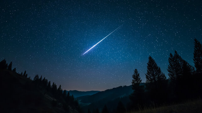 A brilliant meteor streak with a glowing tail in a star-filled night sky.