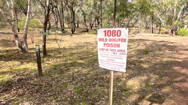 1080 Poison Warning Sign for Wild Dog Control in Queensland Bush