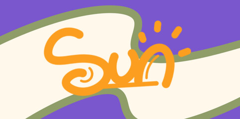 Fototapeta premium Retro sun typography wave background. Creative retro typography background with organic wavy shapes and sun illustration for modern vector designs. 