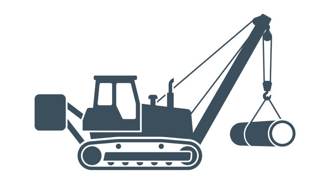 Construction Crane Lifting Heavy Pipe on Building Site.