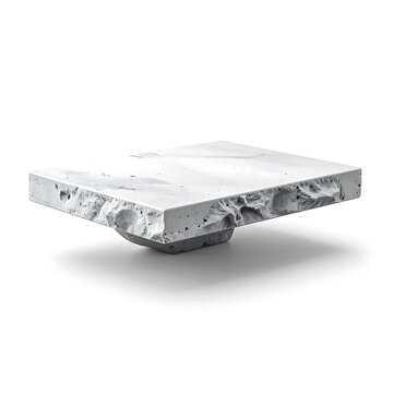 Stone cube balanced on a rough stone sphere, representing stability and equilibrium, isolated on a white background.