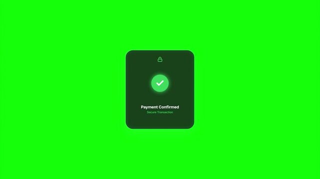 Payment confirmation pop up animation on green screen background