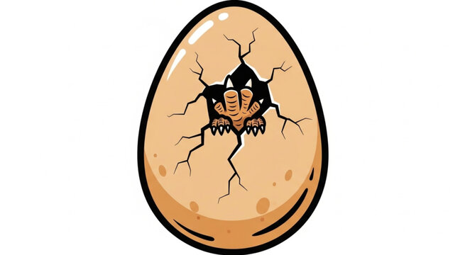 Baby Dinosaur Hatching from Cracked Egg Illustration.