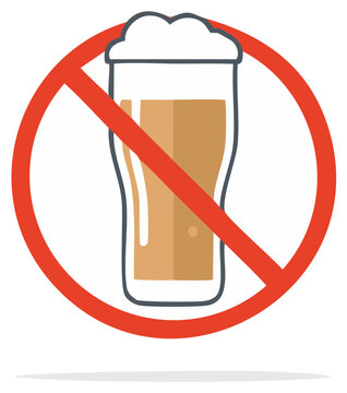 No Alcohol Prohibition Sign Vector Icon with Crossed Out Beer Glass