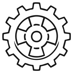 Obraz premium Black and white gear icon, simple mechanical wheel cog symbol, technology and industry concept.