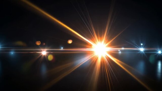 Bright and Colorful Light Rays with Bokeh Effect on Dark Background