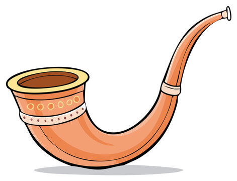 Cartoon Illustration of a Traditional Horn Instrument with Ornate Design
