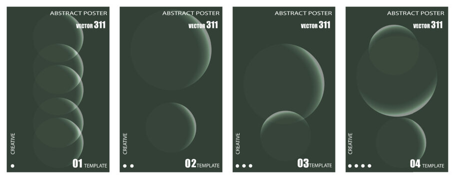 Set of four abstract dark posters with curved elements