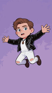 Cartoon young male character jumping with open arms