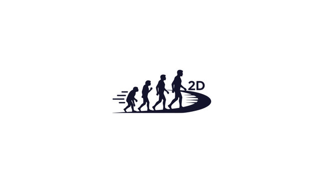 Evolution silhouette transitioning into 2D graphic design icon.