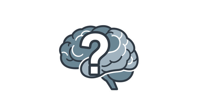 Gray brain icon with a white question mark inside.